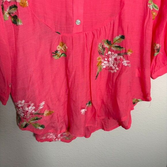 Hope Springs Blouse Women's Small Pink Floral Embroidered V-Neck 3/4 Sleeve - Picture 3 of 8